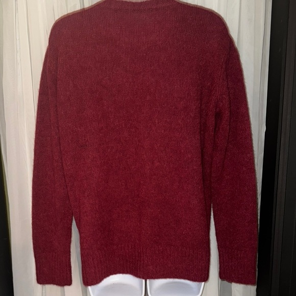 Classic Red Crewneck Sweater with Ribbed Details- alpaca and wool blend. - Picture 7 of 9